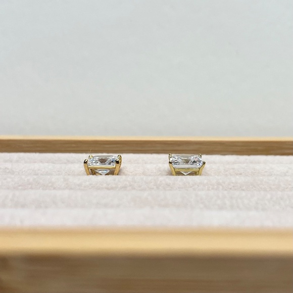 E006 | Bold Princess Cut Stud Earrings - Picture 3 of 5